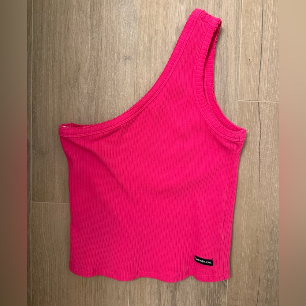 Calvin Klein Jeans Hot Pink One-Shoulder Ribbed Tank Top